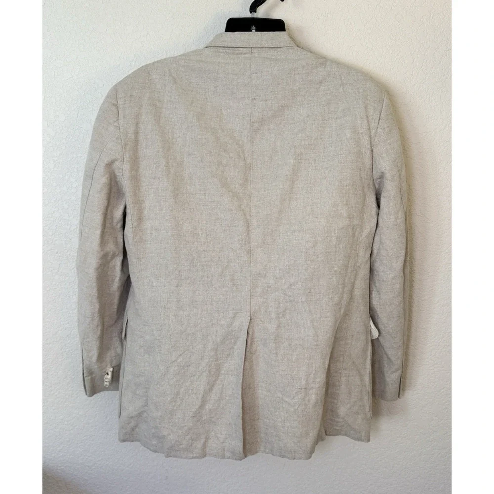 J Peterman Linen Sport Coat 46R Beige Unstructured Vintage USA Old Money